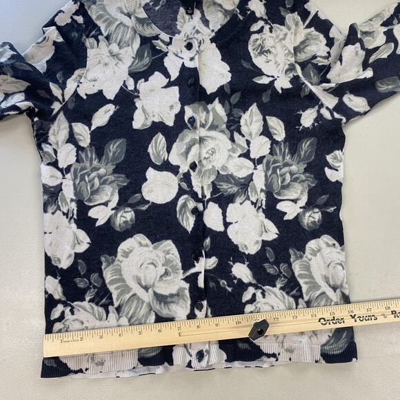 Talbots Merino Wool Cardigan Sweater Women Large Gray Dark Moody Floral Romantic - Picture 10 of 11